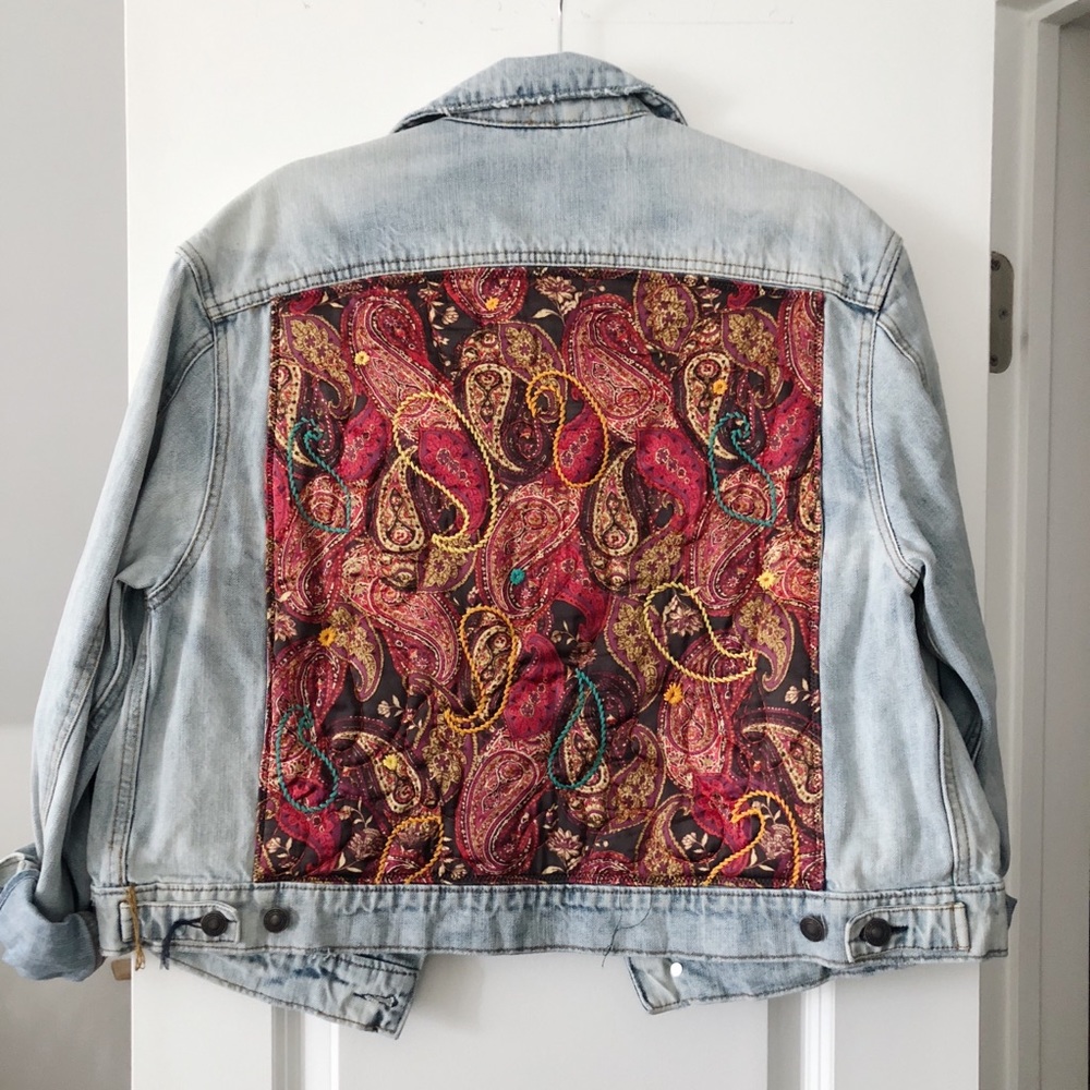 Free People Paisley Back Patch Denim Jacket